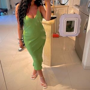 Green midi satin dress